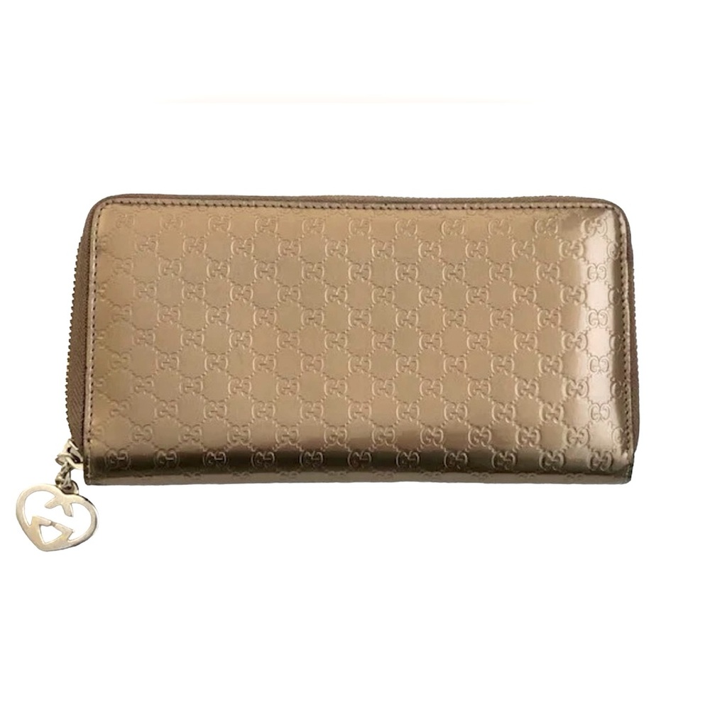 GUCCI Bronze Guccissima Patent Leather Zip Around Wallet